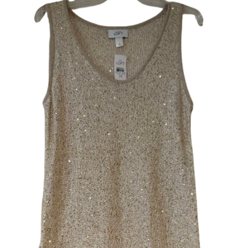 Loft Tan/Taupe Knit Tank w/Gold Sequin Disks - Medium
